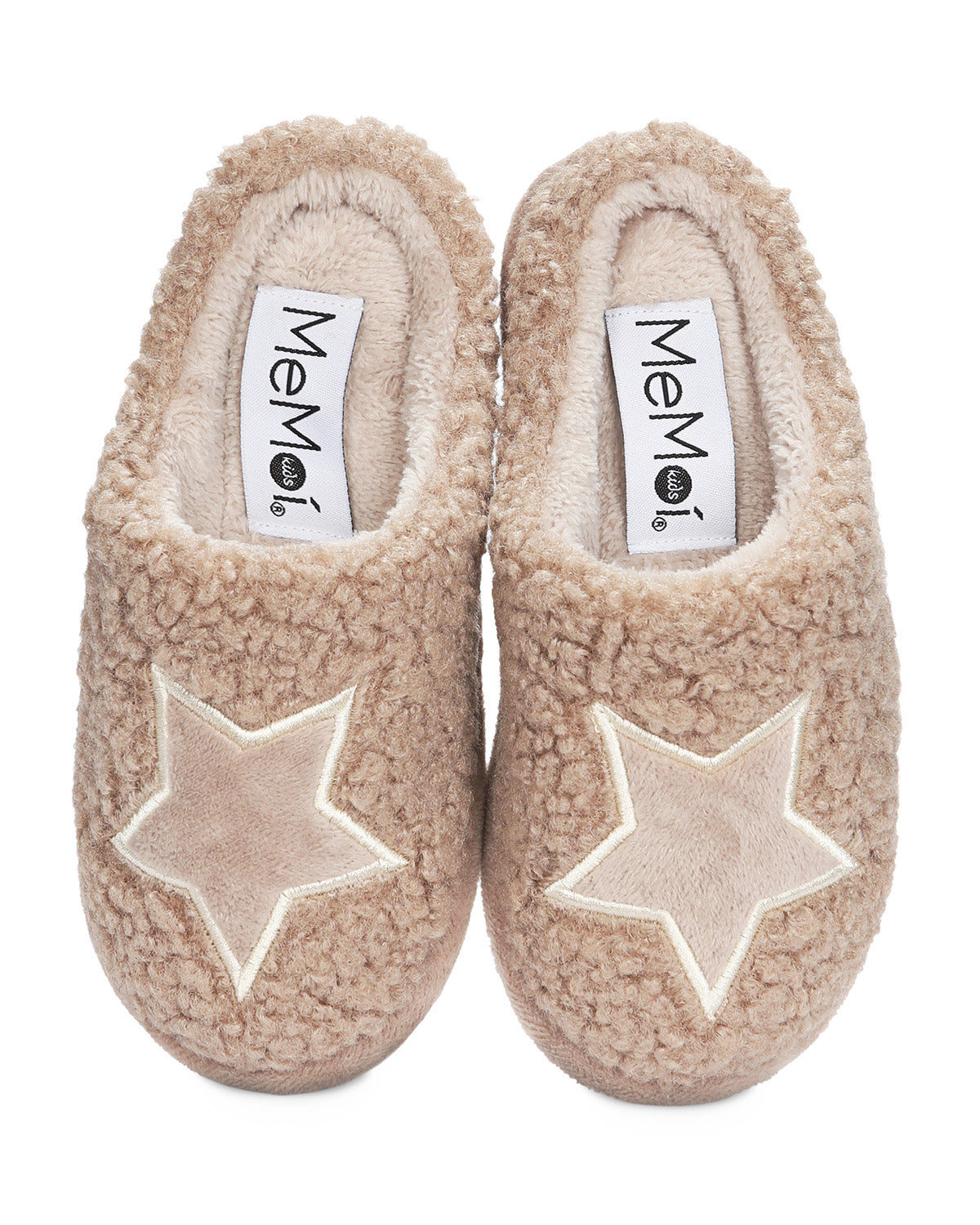 Kids' Embroidered Shaggy Star Non-Skid Slippers : Color: Taupe