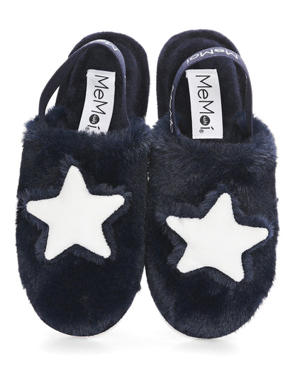 Kids' 3D Plush Star Non-Skid Slippers : Color: Navy