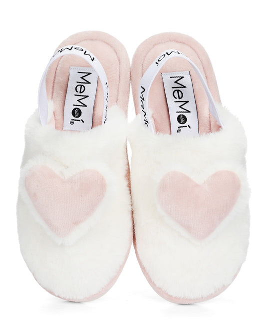 Kids' 3D Plush Heart Non-Skid Slippers : Color: Light Pink