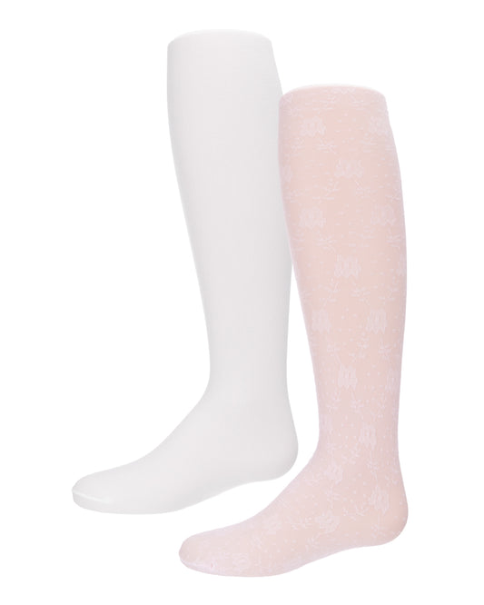 Floral & Lace Girl’s Tights 2-Pack : Color: Black-Black