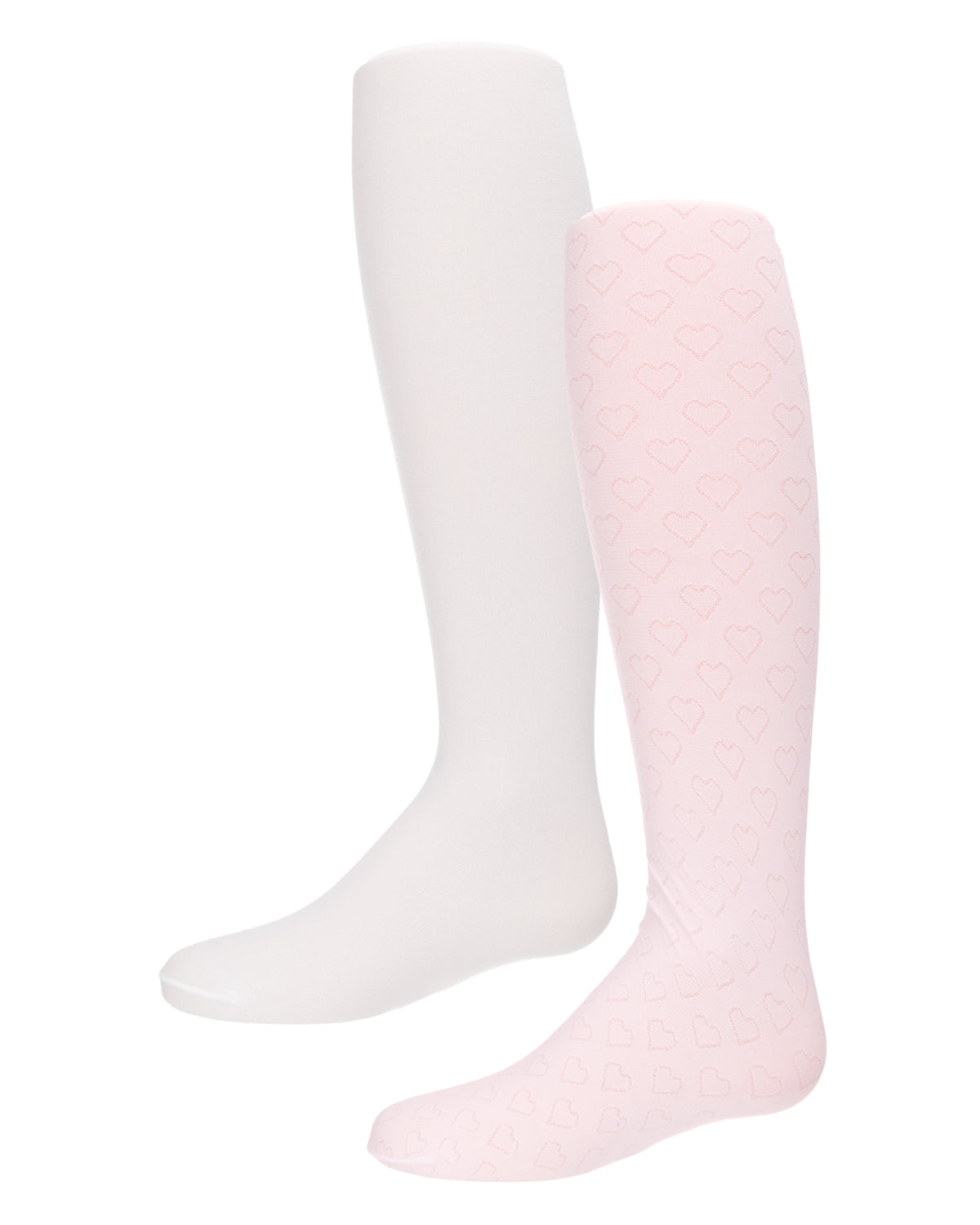 Girls' 2 Pair Pack Nylon Heart Tights : Color: Pink-White