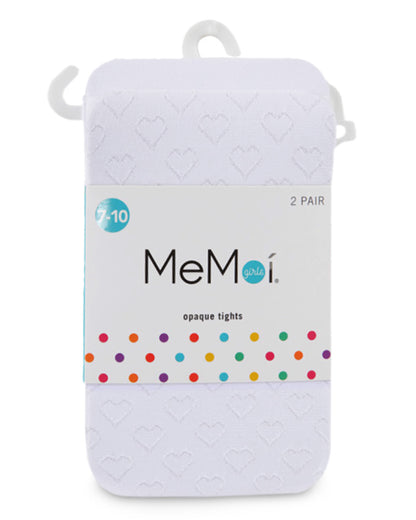 Girls' 2 Pair Pack Nylon Heart Tights : Color: White-White