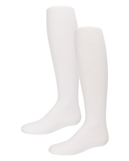 Girls' 2 Pair Pack Nylon Heart Tights : Color: White-White