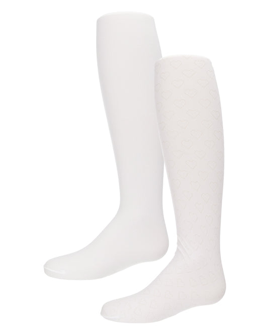 Girls' 2 Pair Pack Nylon Heart Tights : Color: White-White