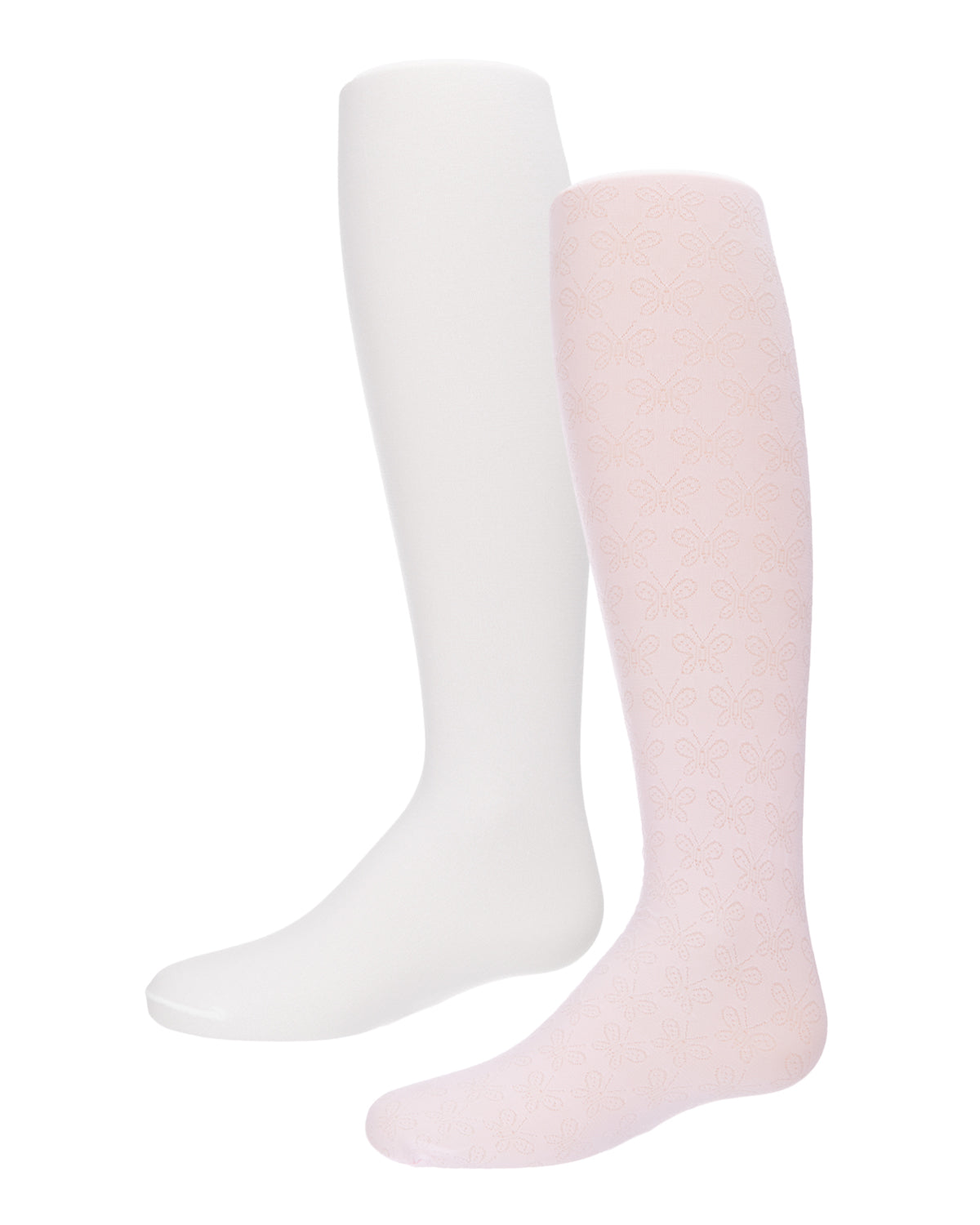 Girls' 2 Pair Pack Butterfly Opaque Tights : Color: Pink-White