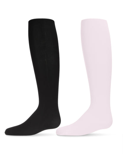 Solid Girl’s Opaque Microfiber Tights 2-Pack : Color: Black-Pink