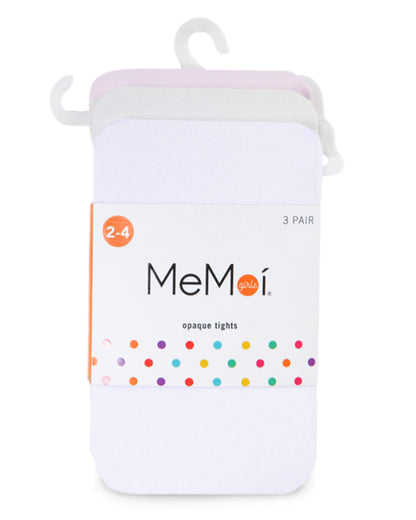 Girls' 3 Pair Pack Essential Rhumba Opaque Tights : Color: White/Ivory/Pink