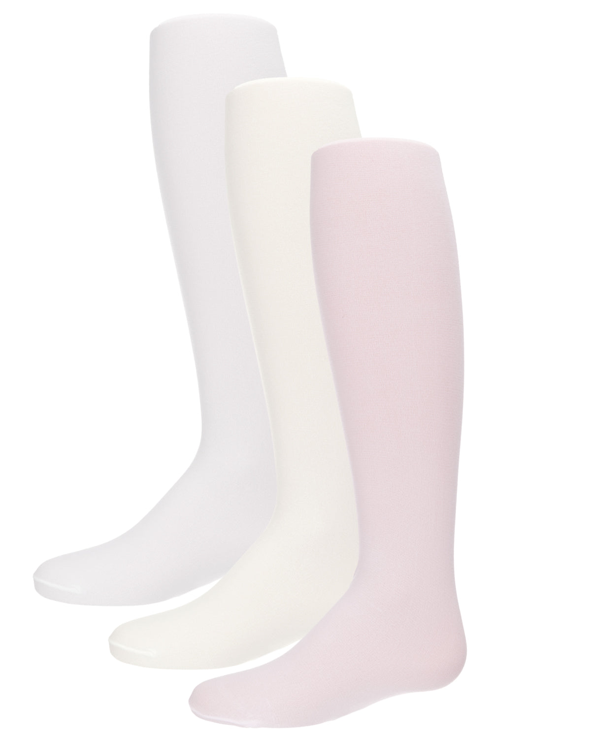 Girls' 3 Pair Pack Essential Rhumba Opaque Tights : Color: White/Ivory/Pink