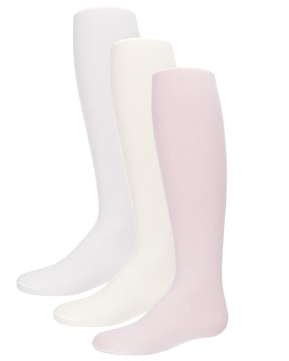 Girls' 3 Pair Pack Essential Rhumba Opaque Tights : Color: White/Ivory/Pink