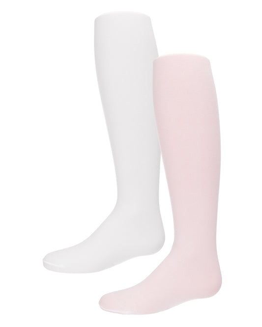 Solid Microfiber 2 Pair Pack Infant Tights : Color: White-Pink