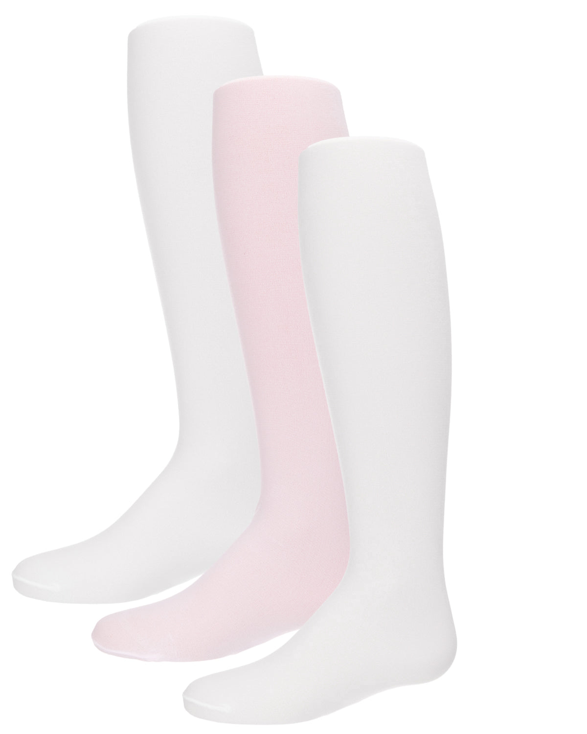 Infant Girl's Solid Nylon Opaque Basic Non-Binding Tights 3 Pack : Color: White-Pink-White