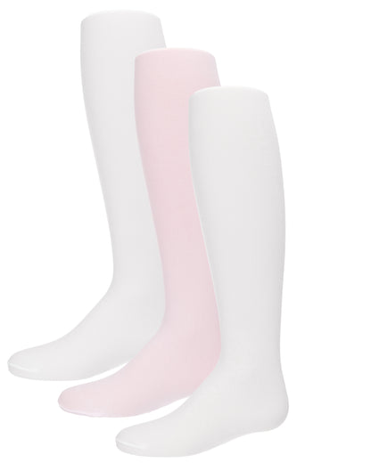 Infant Girl's Solid Nylon Opaque Basic Non-Binding Tights 3 Pack : Color: White-Pink-White