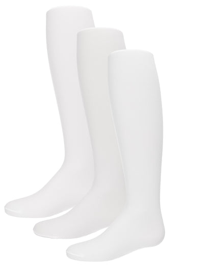 Infant Girl's Solid Nylon Opaque Basic Non-Binding Tights 3 Pack : Color: White-White-White