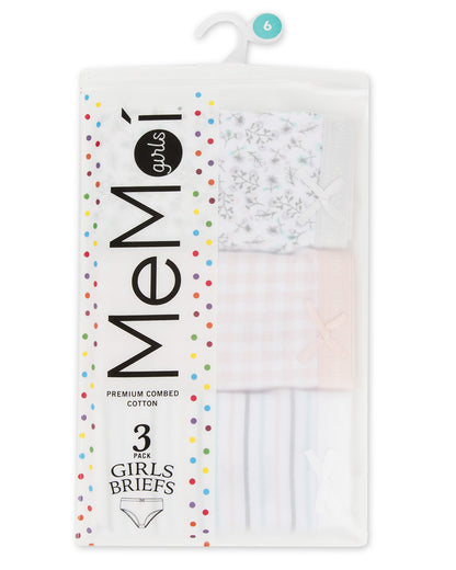Girl’s Printed Cotton Briefs 3 Pack : Color: Stripe-Polka Dot- Heart