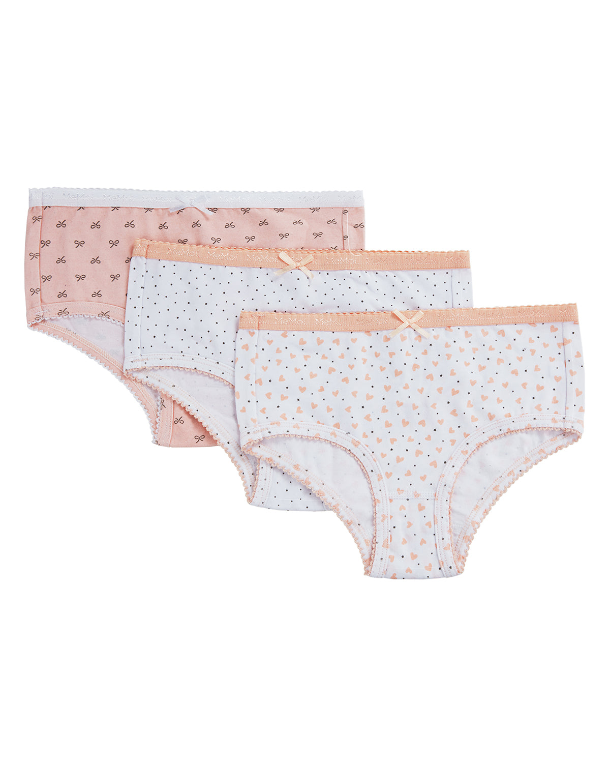 Girl’s Printed Cotton Briefs 3 Pack : Color: Stripe-Polka Dot- Heart