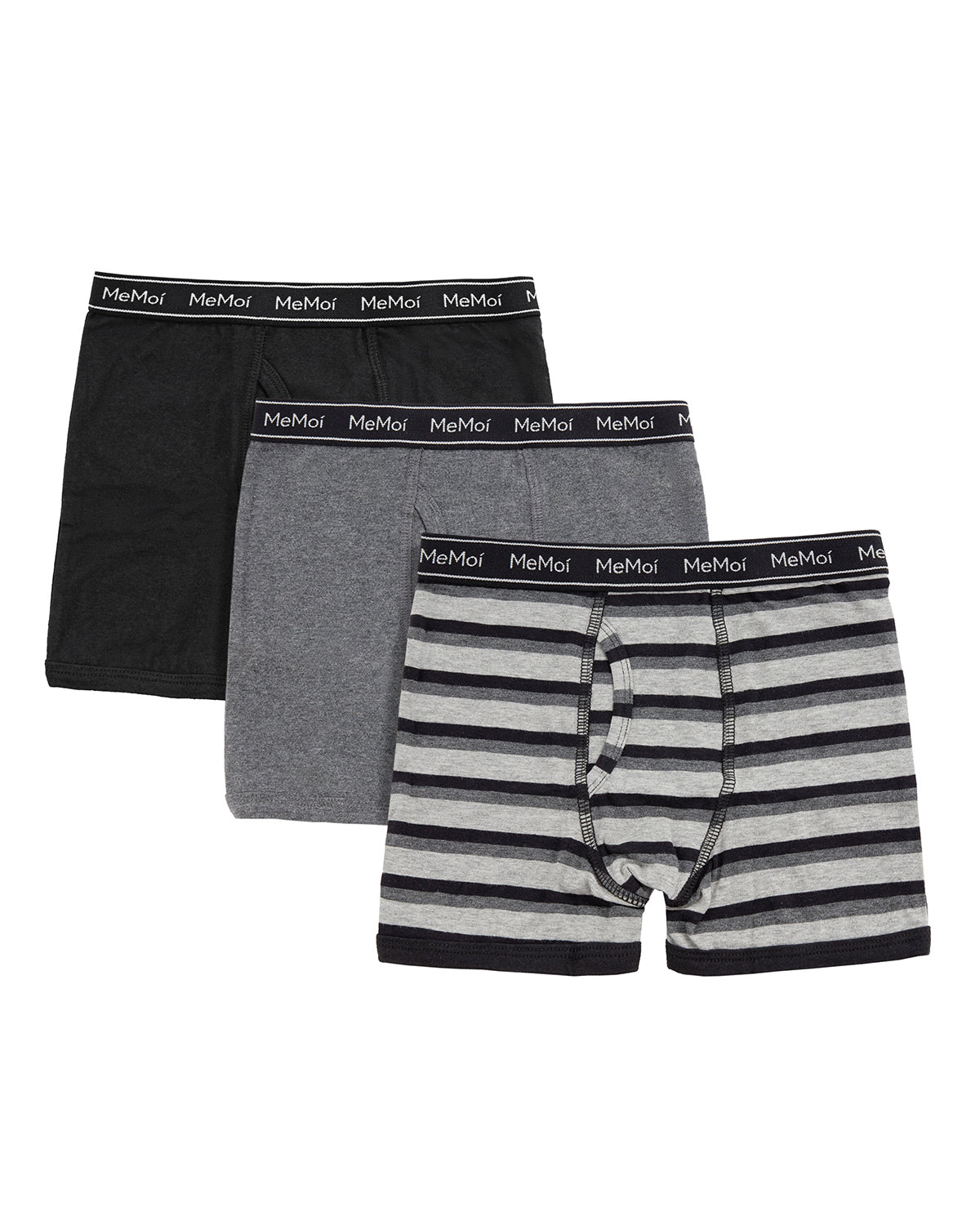Boy’s 3 Pair Pack Boxer Briefs : Color: Black-Gray Heather/Dark Gray Heather