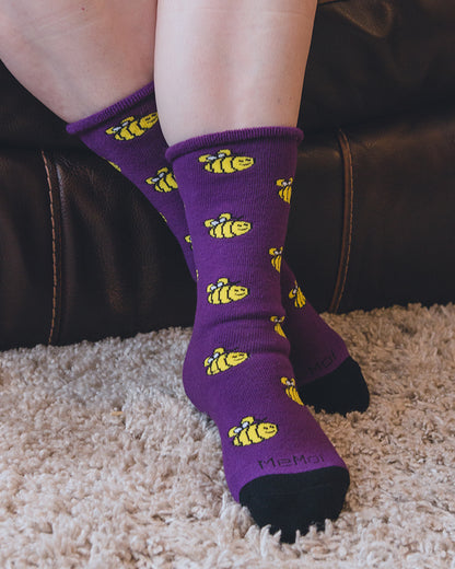 Bee Well Soon Greeting Card Crew Socks : Color: Imperial Purple