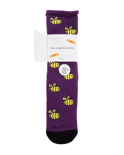Bee Well Soon Greeting Card Crew Socks : Color: Imperial Purple