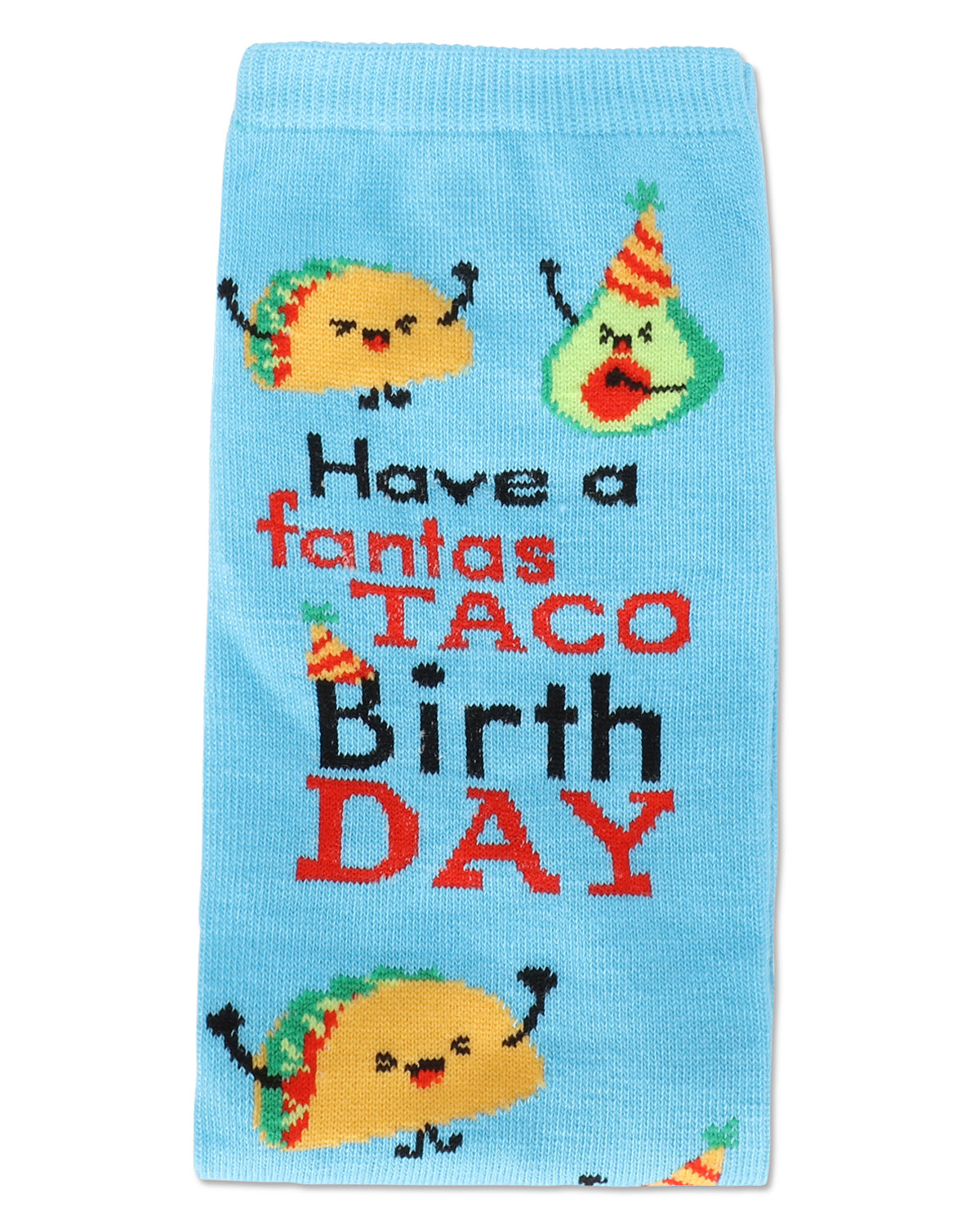 Have a FantasTACO Birthday Greeting Card Crew Socks : Color: Blue Grotto