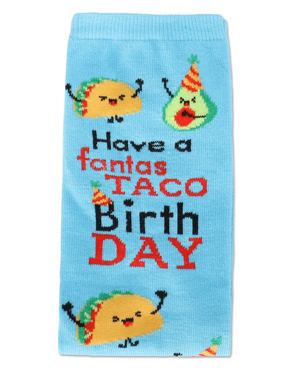 Have a FantasTACO Birthday Greeting Card Crew Socks : Color: Blue Grotto