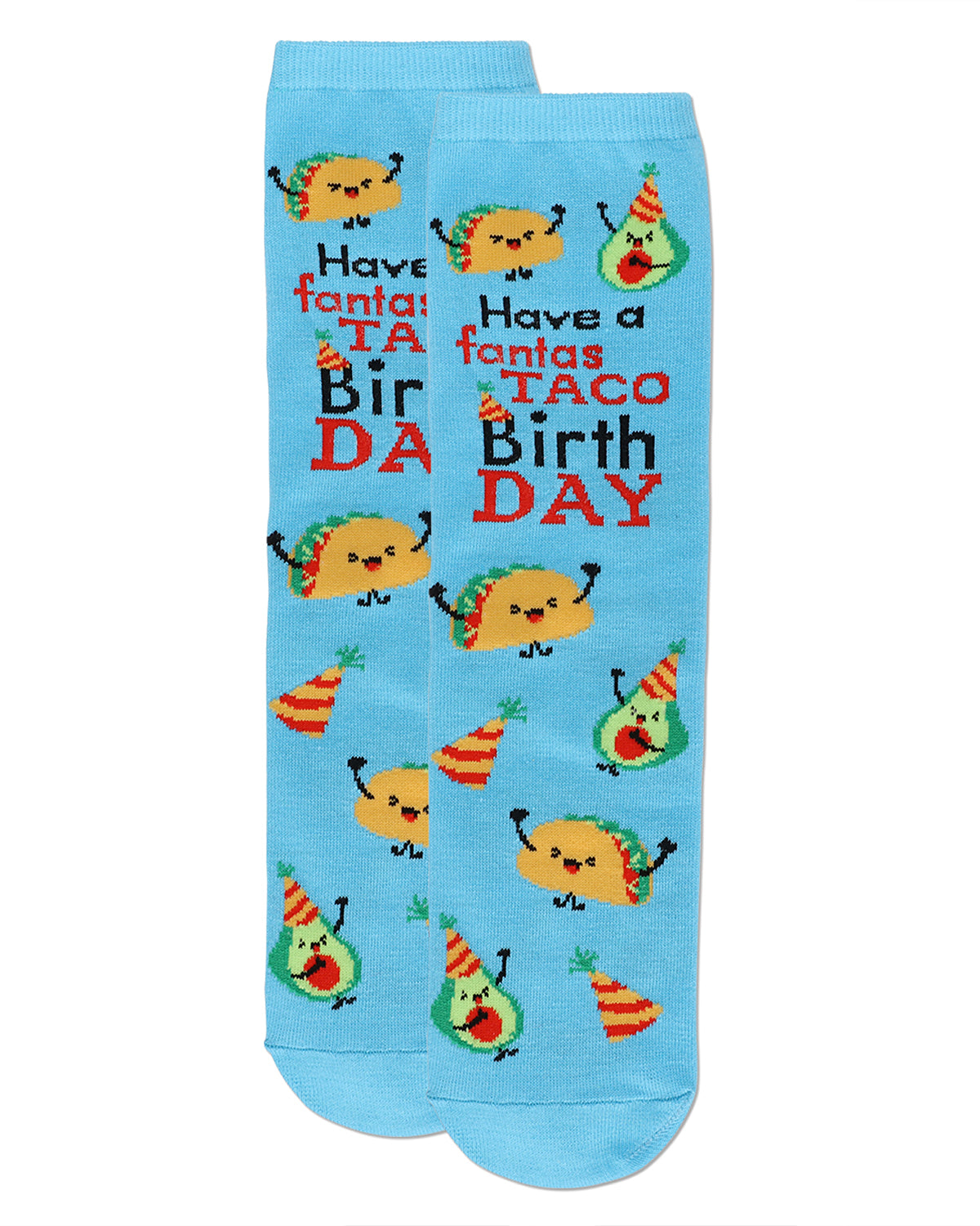 Have a FantasTACO Birthday Greeting Card Crew Socks : Color: Blue Grotto