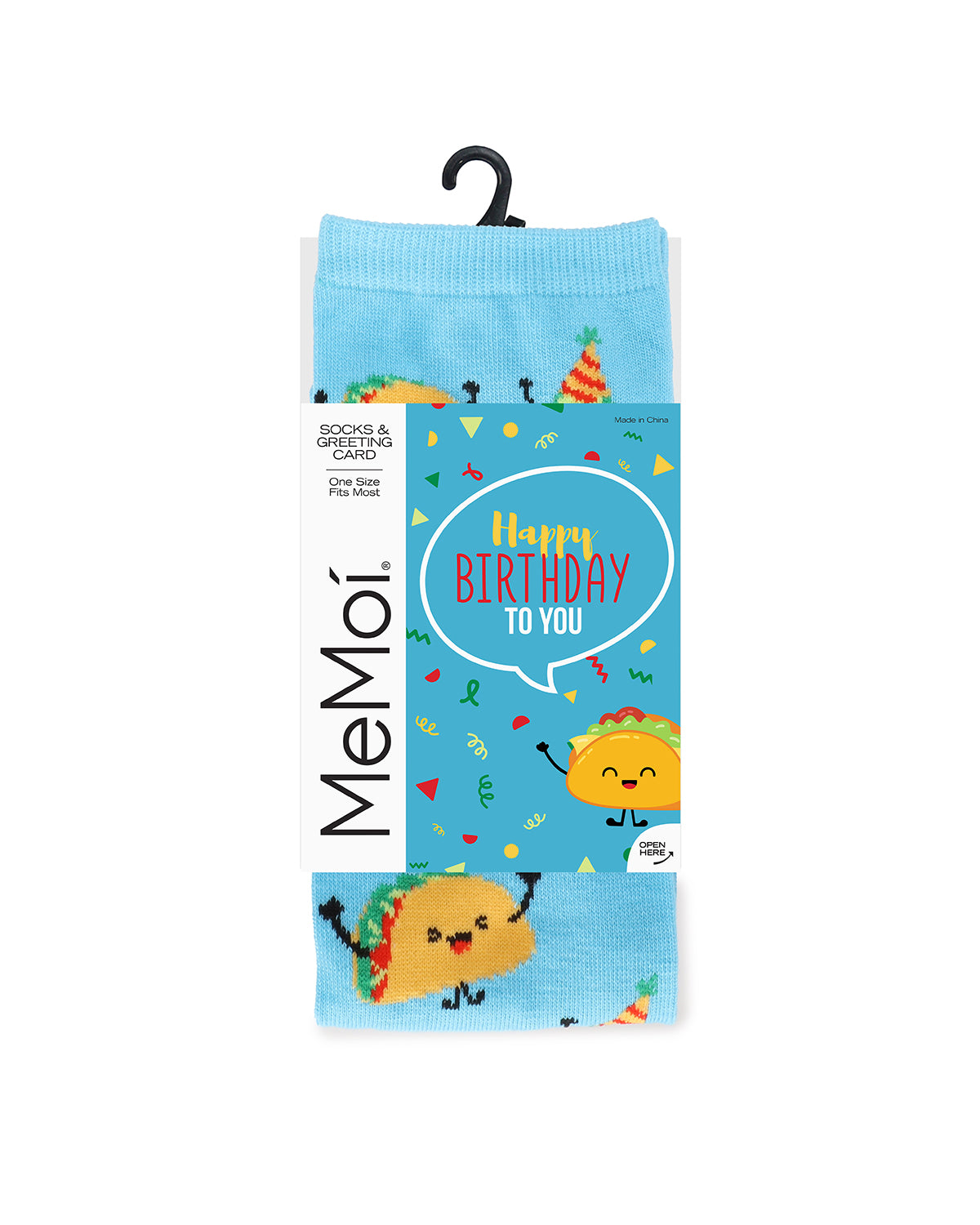 Have a FantasTACO Birthday Greeting Card Crew Socks : Color: Blue Grotto