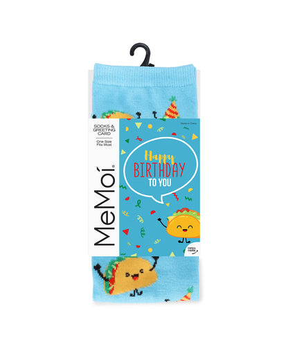 Have a FantasTACO Birthday Greeting Card Crew Socks : Color: Blue Grotto