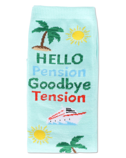 Goodbye Tension Hello Pension Greeting Card Crew Socks : Color: Aqua Splash