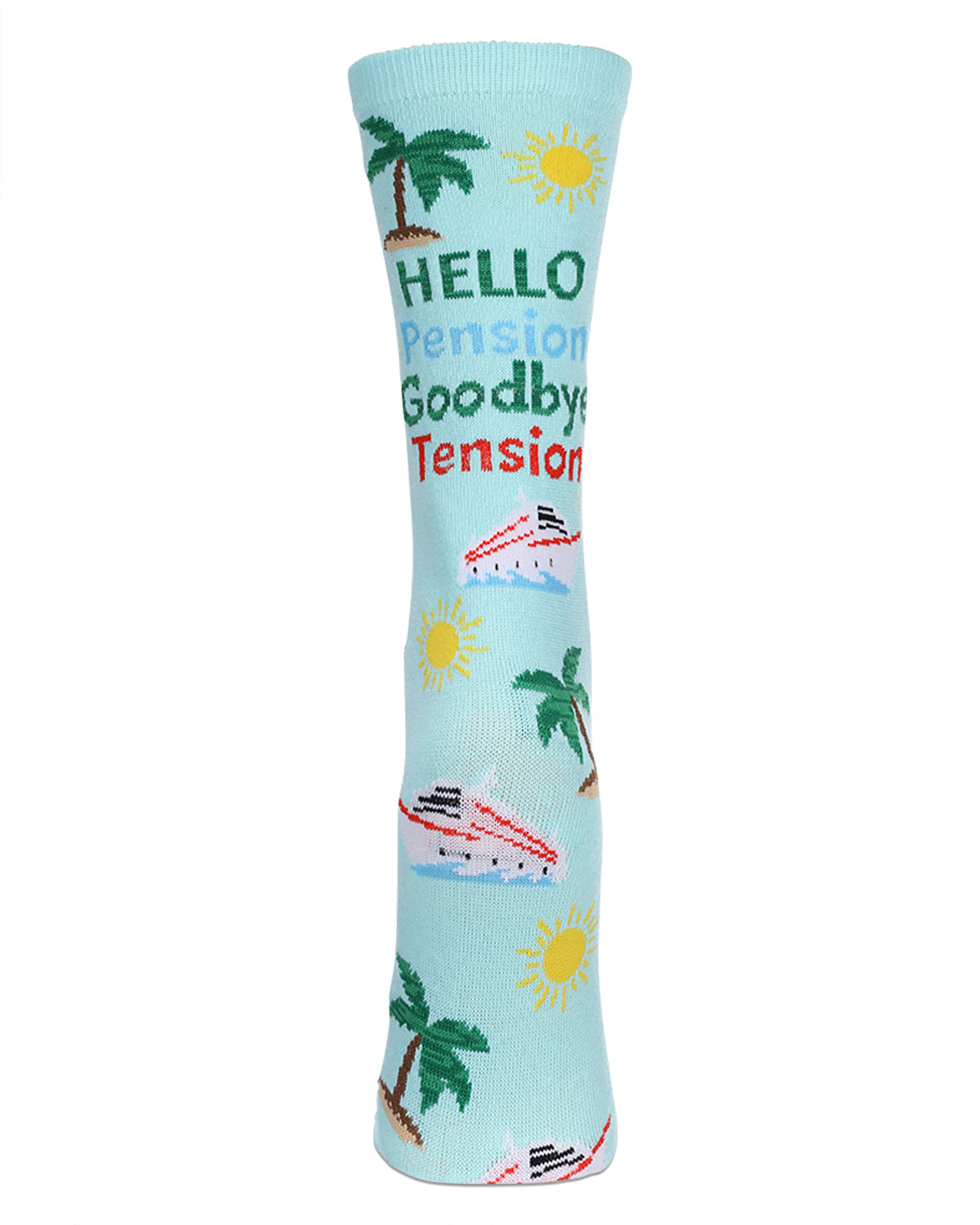 Goodbye Tension Hello Pension Greeting Card Crew Socks : Color: Aqua Splash