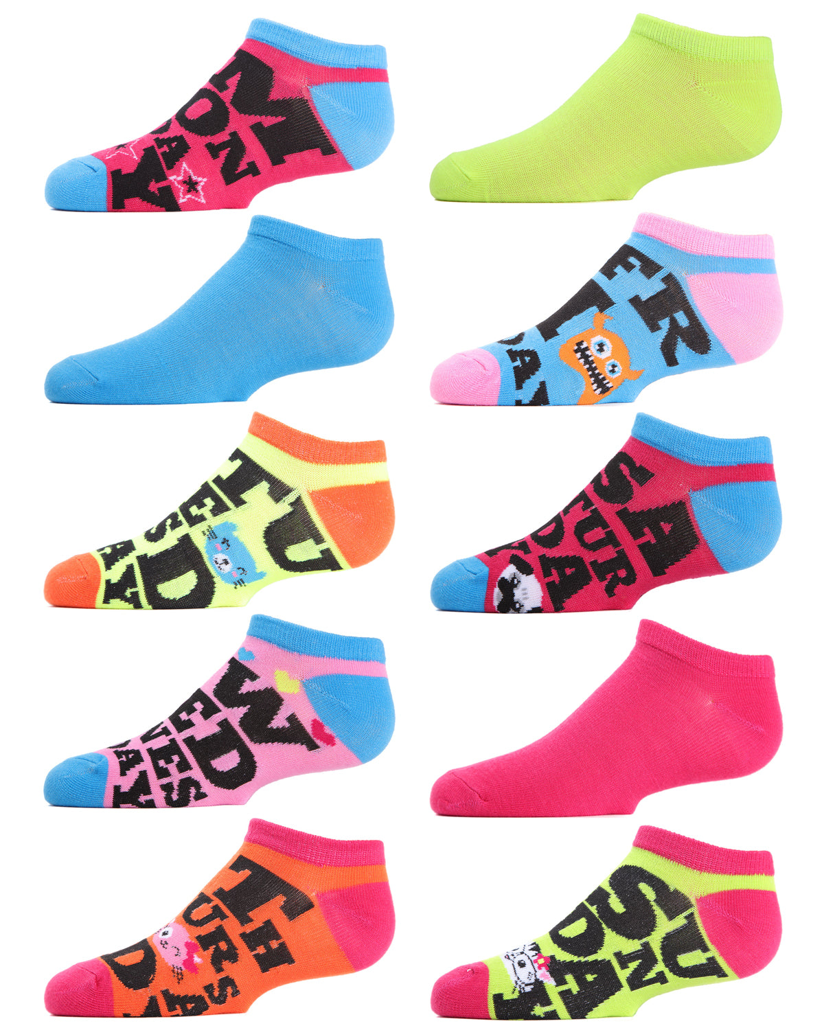 Girls' 10 Pair Pack Animal Days Low Cut Socks : Color: Assorted Bright Colors