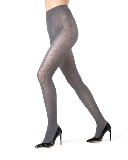 Merino Wool Tencel Blend Ribbed Sweater Tights : Color: Dark Gray Heather