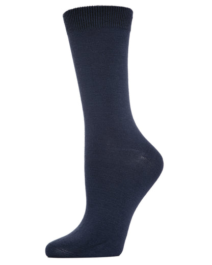 Women's Flat-Knit Bamboo Blend Crew Socks : Color: Navy