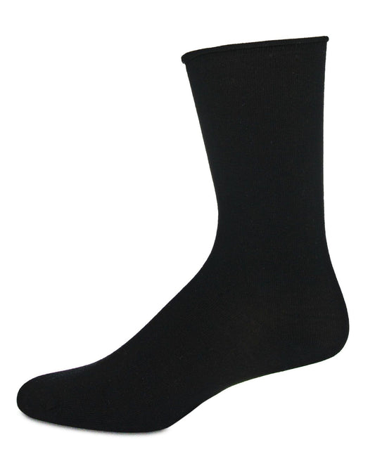 Women's Essential Roll Cuff Bamboo Blend Crew Socks : Color: Black