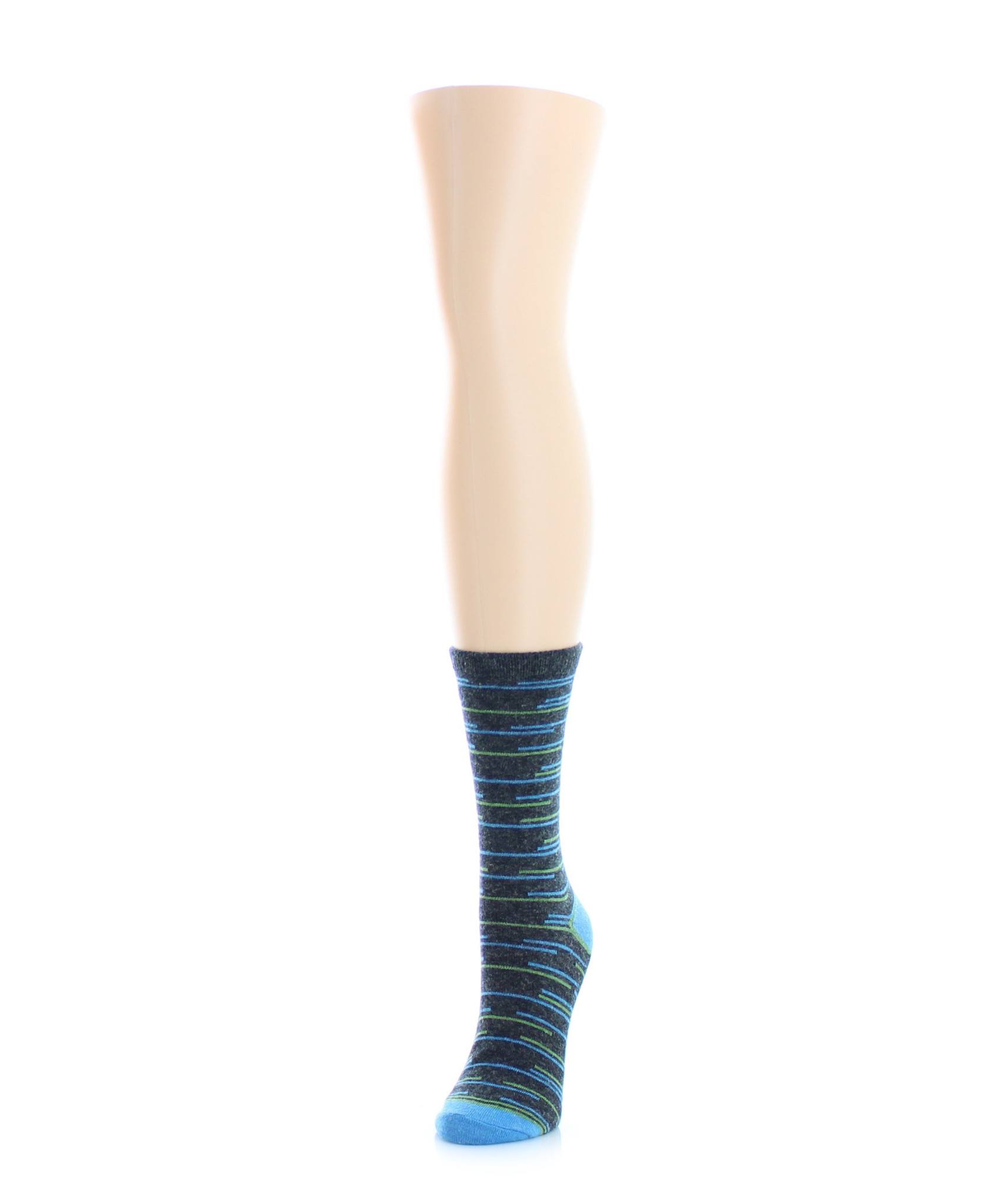Women's Scattered Stripes Merino Wool Crew Socks : Color: Black
