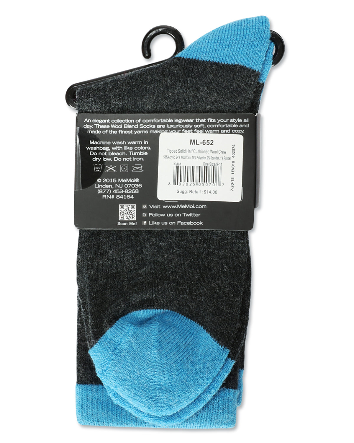 Women's Tipped Solid Half-Cushioned Merino Wool Crew Socks : Color: Black