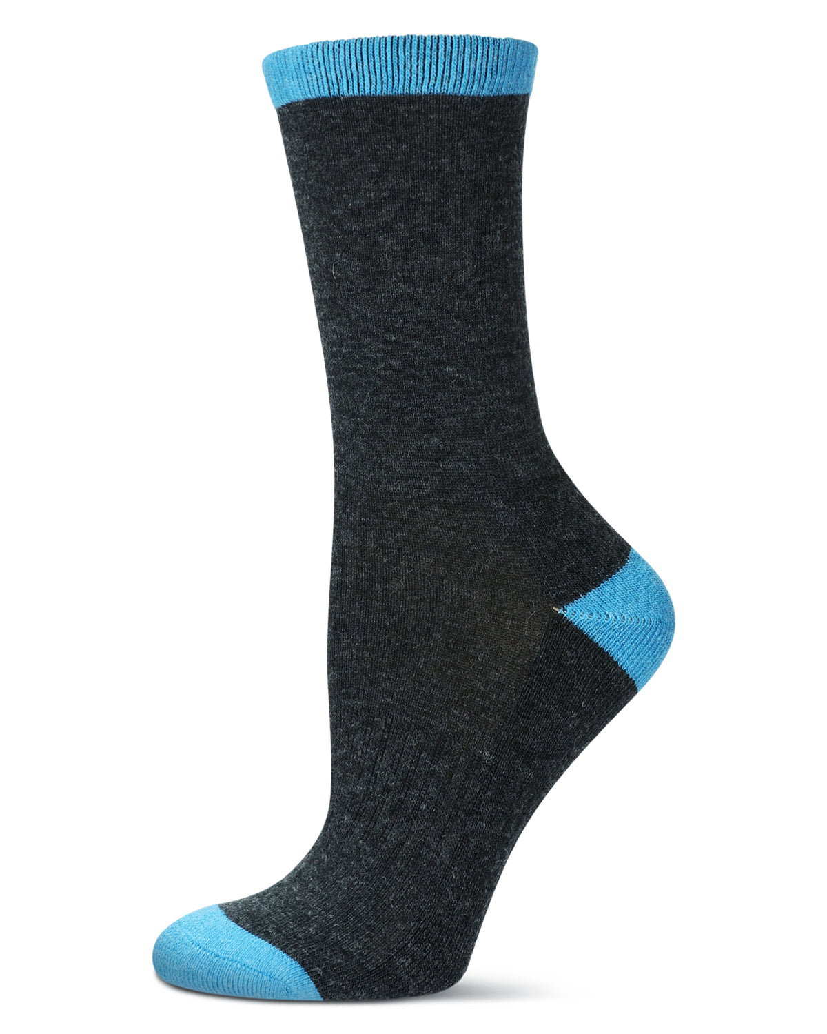 Women's Tipped Solid Half-Cushioned Merino Wool Crew Socks : Color: Black