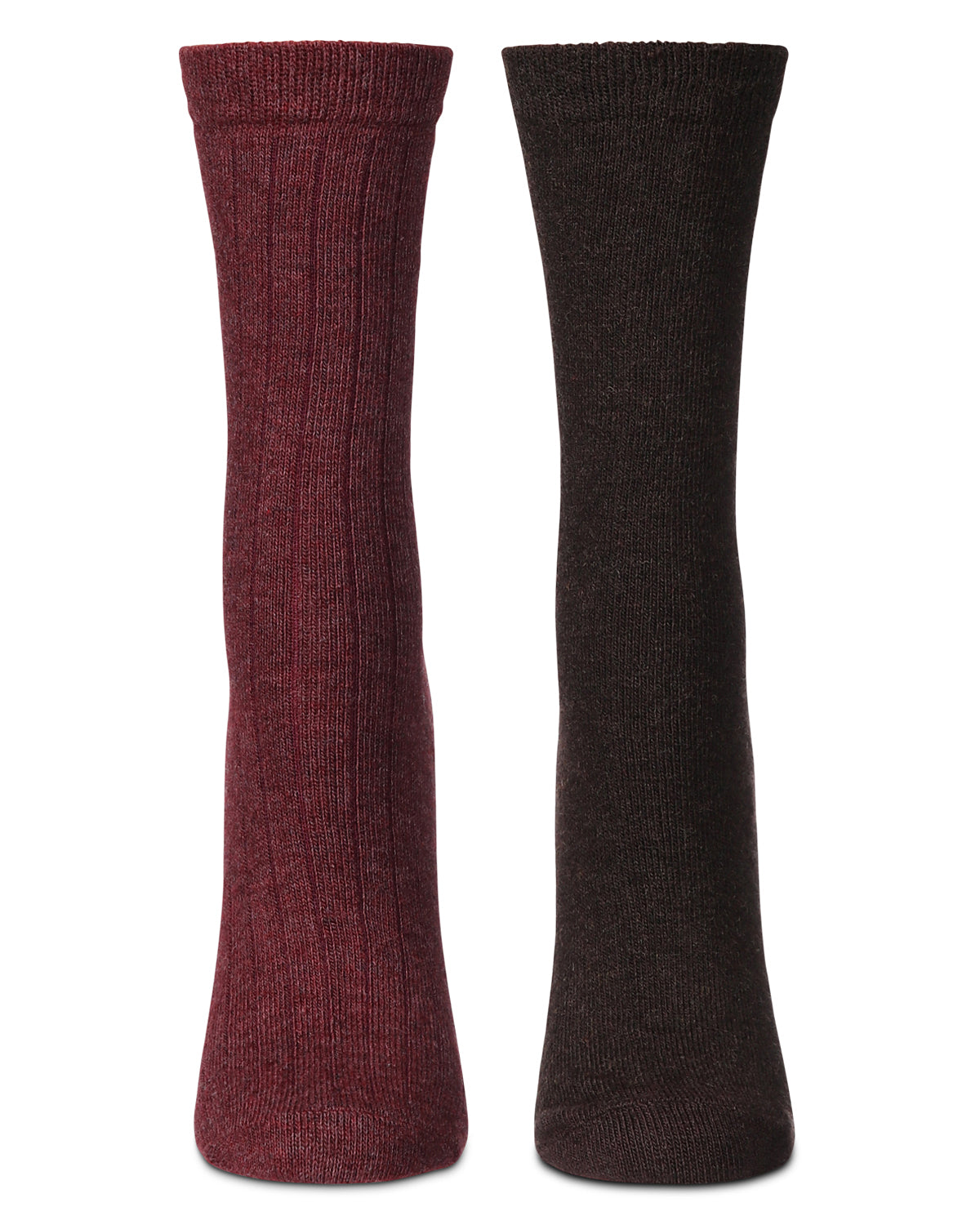 Women's 2 Pair Ribbed Flat Knit Wool Blend Crew Socks : Color: Berry