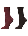 Women's 2 Pair Ribbed Flat Knit Wool Blend Crew Socks : Color: Berry