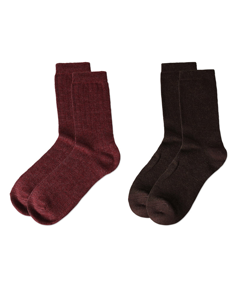 Women's 2 Pair Ribbed Flat Knit Wool Blend Crew Socks