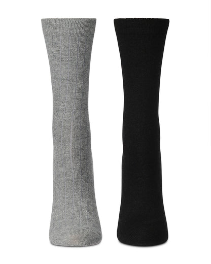 Women's 2 Pair Ribbed Flat Knit Wool Blend Crew Socks : Color: Berry