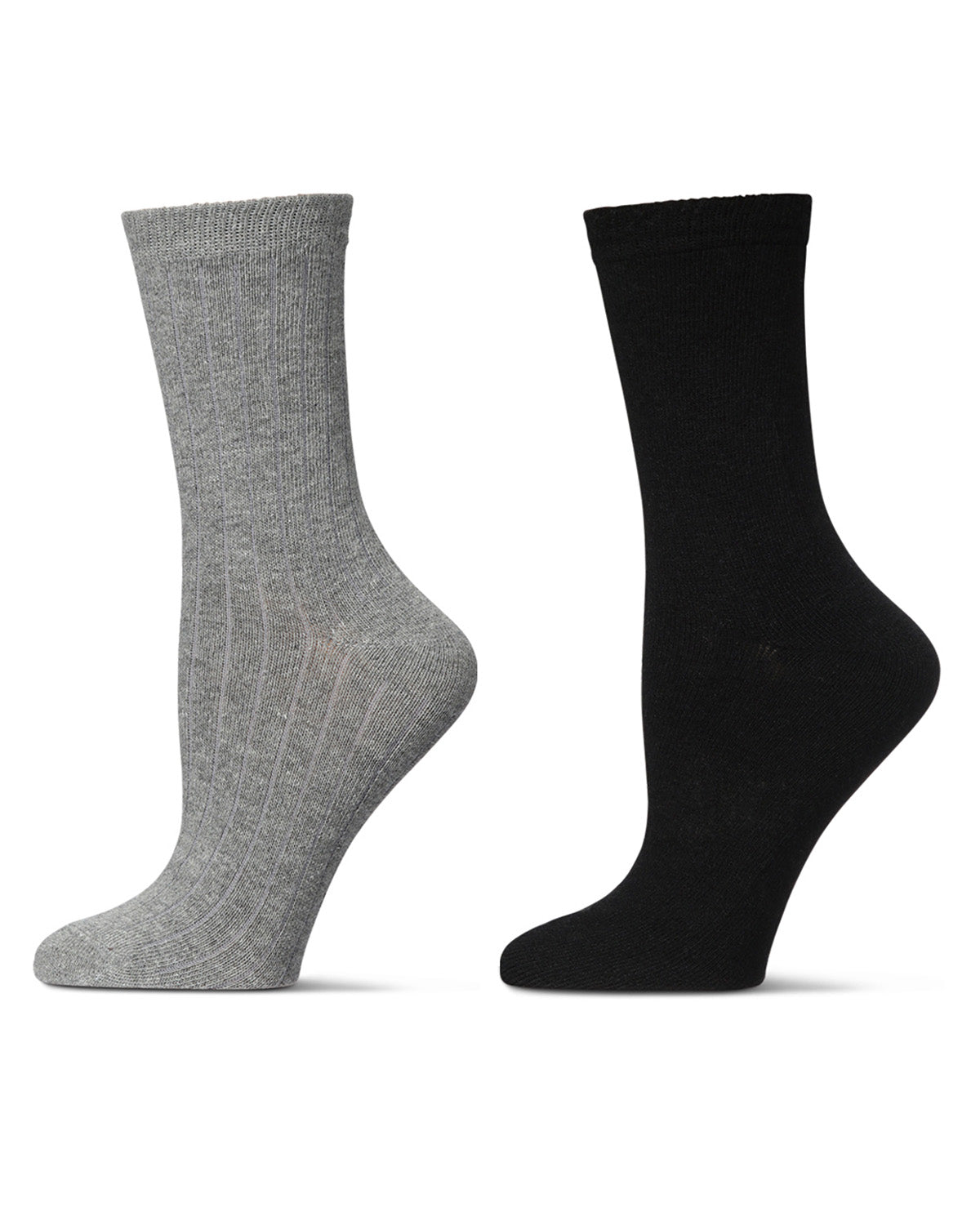 Women's 2 Pair Ribbed Flat Knit Wool Blend Crew Socks : Color: Medium Gray