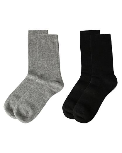 Women's 2 Pair Ribbed Flat Knit Wool Blend Crew Socks : Color: Berry