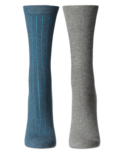 Women's 2 Pair Ribbed Flat Knit Wool Blend Crew Socks : Color: Berry