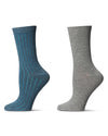 Women's 2 Pair Ribbed Flat Knit Wool Blend Crew Socks : Color: Poseidon