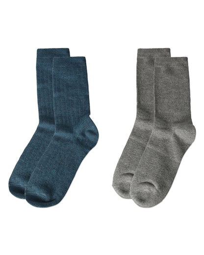 Women's 2 Pair Ribbed Flat Knit Wool Blend Crew Socks : Color: Berry