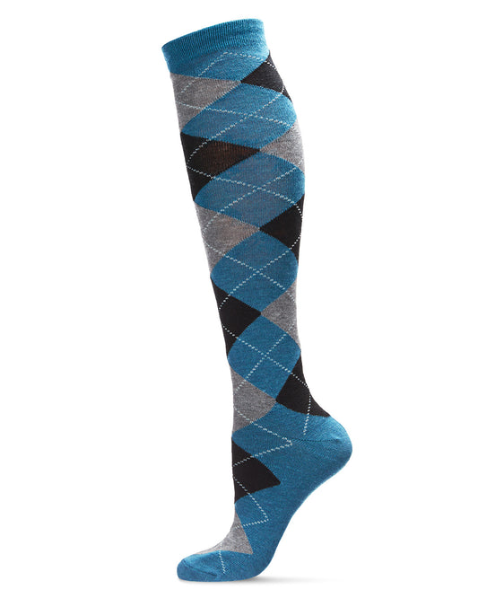 Women's Soft Argyle Shades Cashmere Blend Knee High Socks : Color: Majestic Blue Heather