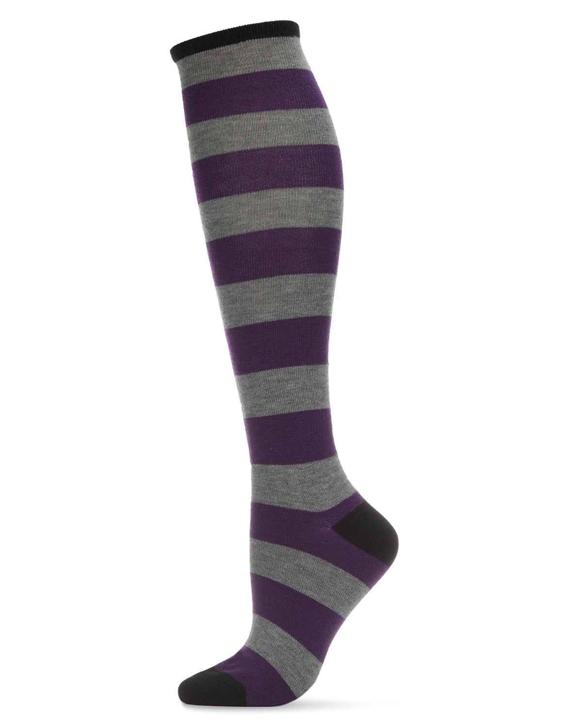 Women's Soft Shaded Stripes Cashmere Blend Knee High Socks : Color: Blackberry Cordial/Black