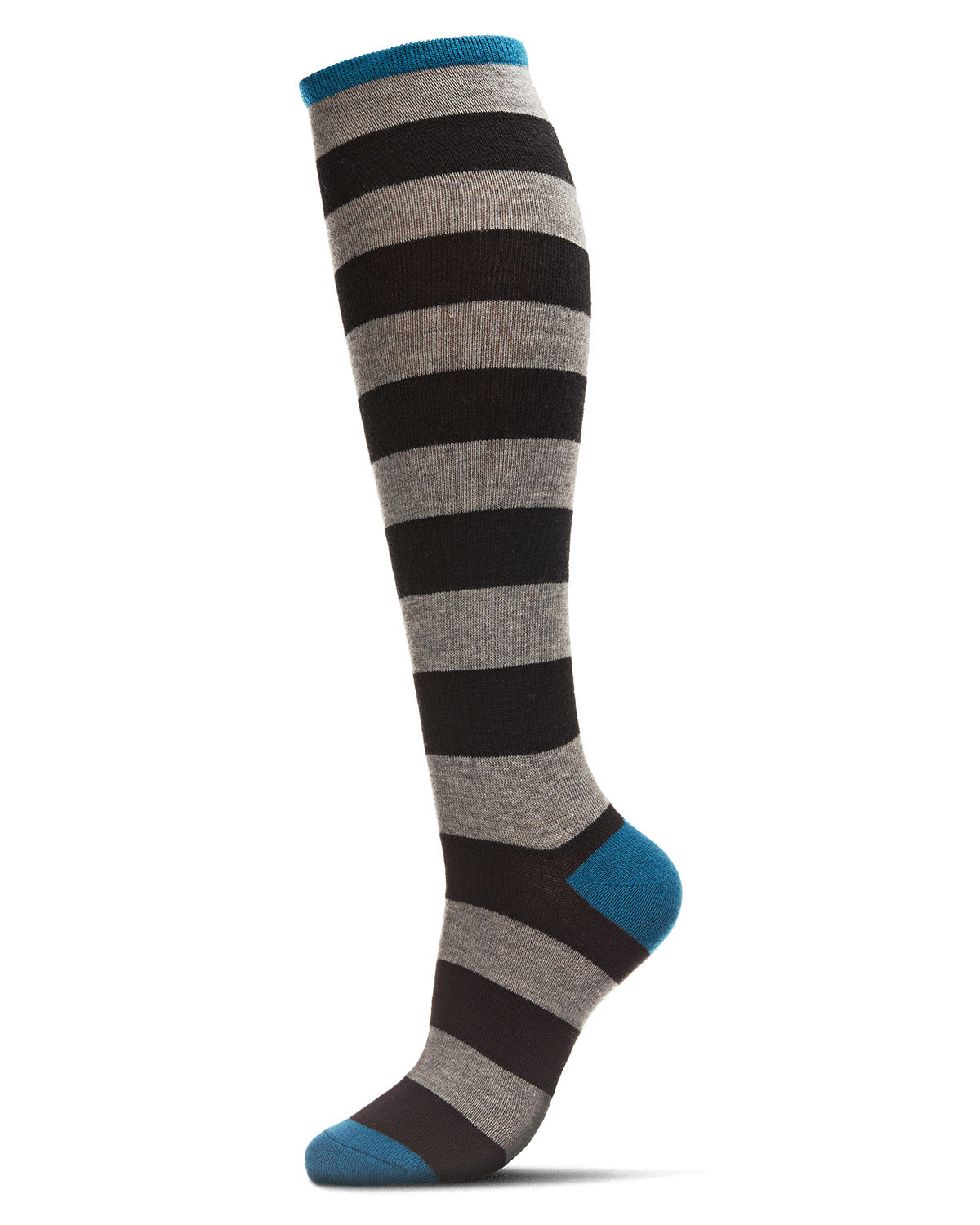 Women's Soft Shaded Stripes Cashmere Blend Knee High Socks : Color: Black/Moroccan Blue