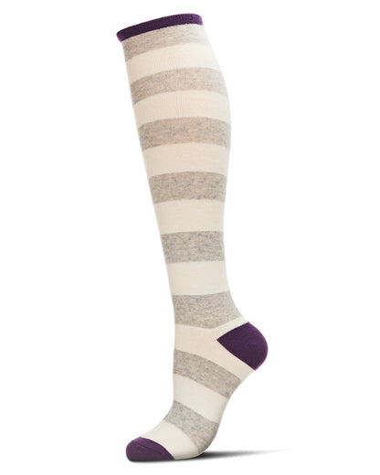 Women's Soft Shaded Stripes Cashmere Blend Knee High Socks : Color: Light Gray Heather/Purple