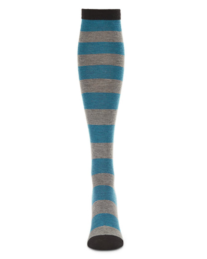 Women's Soft Shaded Stripes Cashmere Blend Knee High Socks : Color: Majestic Blue Heather